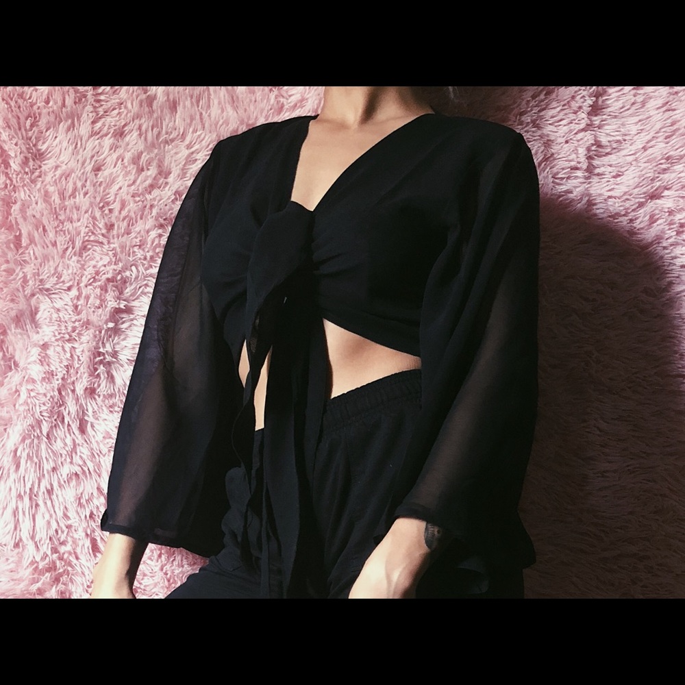 India Arts black sheer tie top